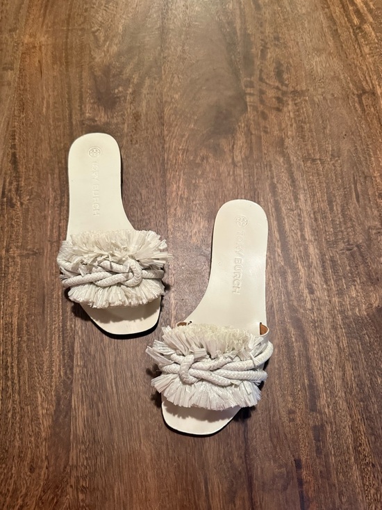 Tory Burch Shoes - Tory Burch Cream Braided Fringe Slide Sandals - Size 8